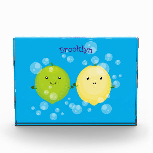 Cute happy lemon lime cartoon illustration photo block