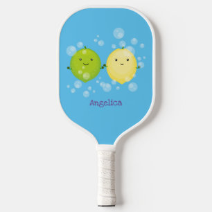 Cute happy lemon lime cartoon illustration pickleball paddle