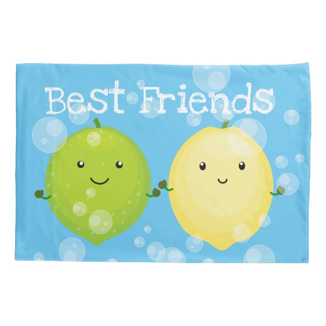 Cute happy lemon lime cartoon illustration pillowcase (Back)
