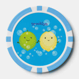Cute happy lemon lime cartoon illustration poker chips