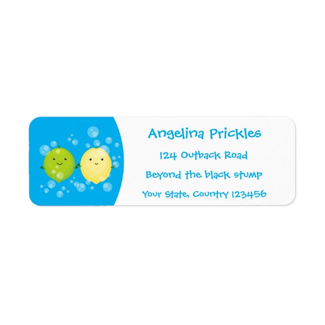 Cute happy lemon lime cartoon illustration return address label (Front)