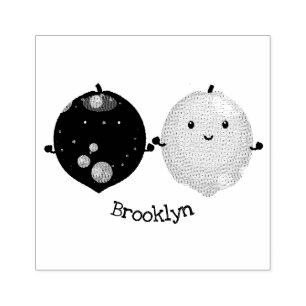 Cute happy lemon lime cartoon illustration rubber stamp