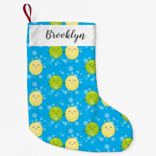Cute happy lemon lime cartoon illustration small christmas stocking