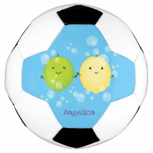 Cute happy lemon lime cartoon illustration soccer ball