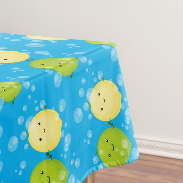 Cute happy lemon lime cartoon illustration tablecloth (In Situ)