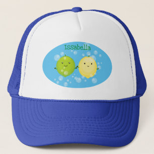 Cute happy lemon lime cartoon illustration trucker hat