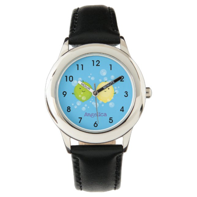 Cute happy lemon lime cartoon illustration watch (Front)