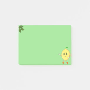 Cute happy lemon on green post-it notes