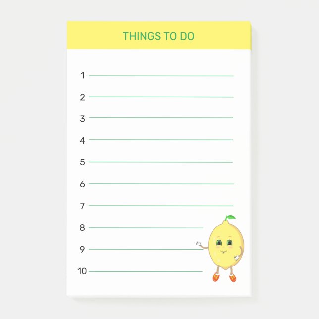 Cute happy lemon Things To Do Post-it Notes (Front)