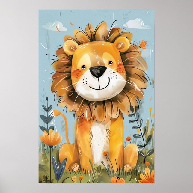 Cute Happy Lion Baby Nursery Kids Poster (Front)