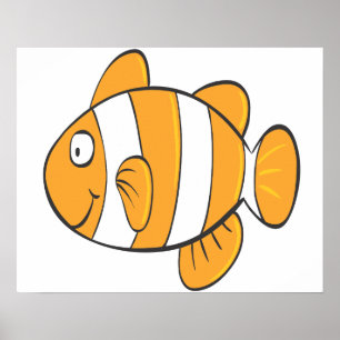 cute happy little clown fish cartoon character poster