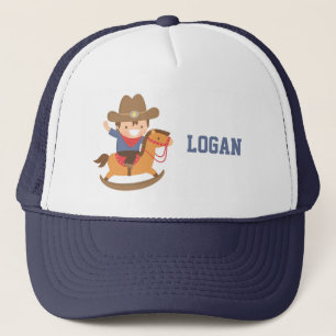 Cute Happy Little Cowboy on Rocking Horse Trucker Hat