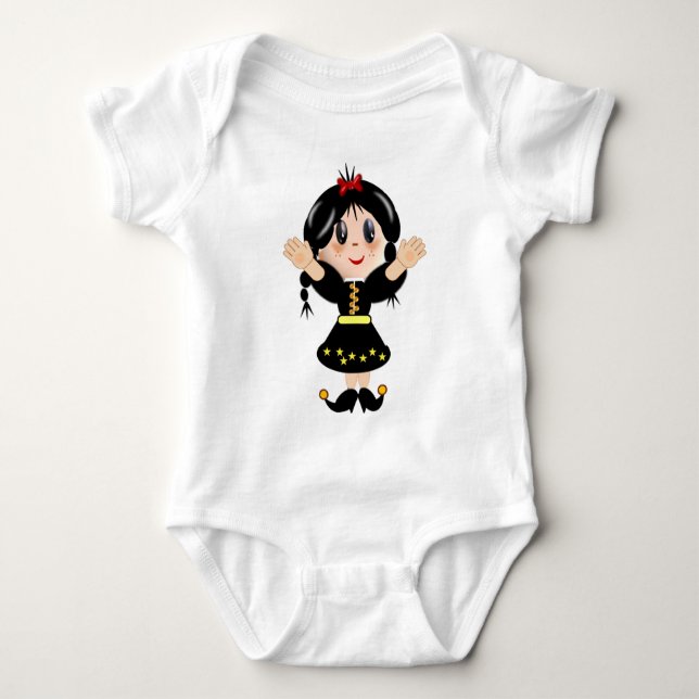 Cute happy little girl cartoon baby bodysuit (Front)