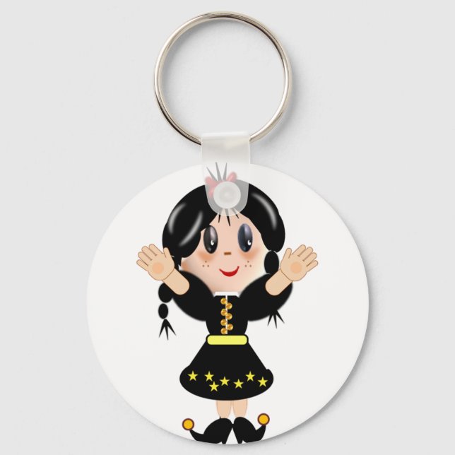 Cute happy little girl cartoon key ring (Front)