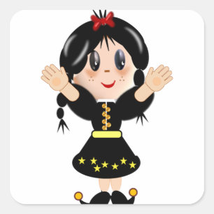 Cute happy little girl cartoon square sticker