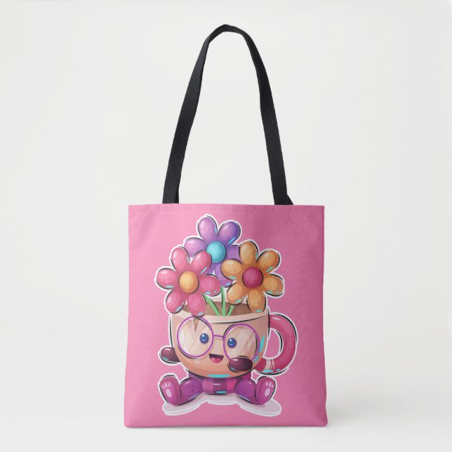 Cute Happy Little Tea Cup Tote Bag (Front)