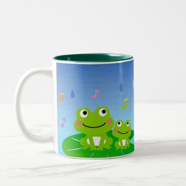 Cute happy little toads Two-Tone coffee mug (Left)