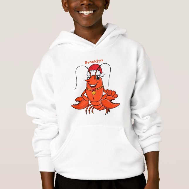Cute happy lobster wearing Christmas hat cartoon (Front)