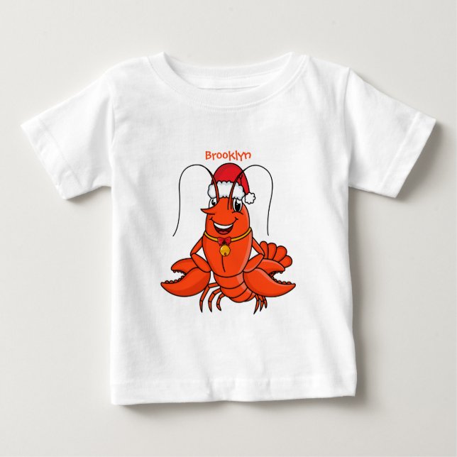Cute happy lobster wearing Christmas hat cartoon Baby T-Shirt (Front)