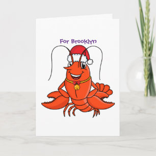 Cute happy lobster wearing Christmas hat cartoon Card