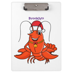 Cute happy lobster wearing Christmas hat cartoon Clipboard