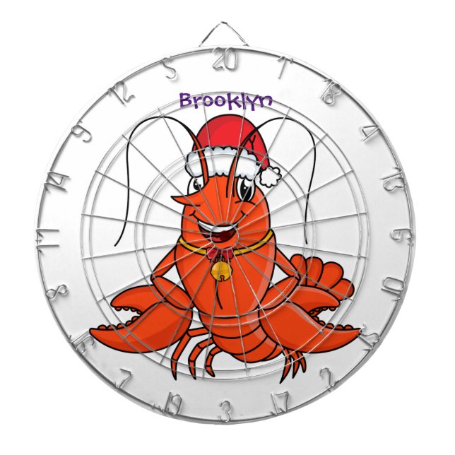 Cute happy lobster wearing Christmas hat cartoon Dartboard (Front)