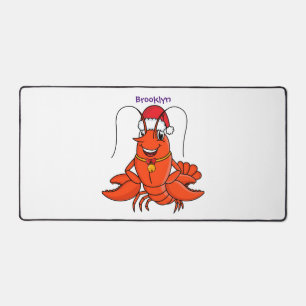 Cute happy lobster wearing Christmas hat cartoon Desk Mat