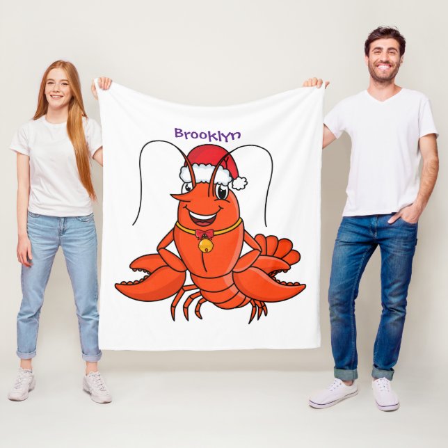 Cute happy lobster wearing Christmas hat cartoon Fleece Blanket (In Situ)