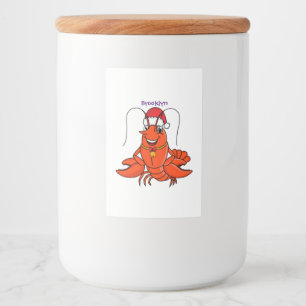 Cute happy lobster wearing Christmas hat cartoon Food Label