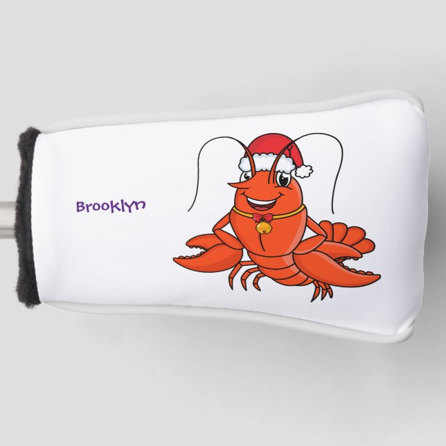 Cute happy lobster wearing Christmas hat cartoon Golf Head Cover (Front)