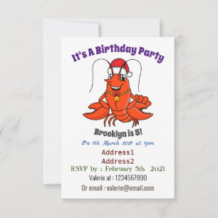 Cute happy lobster wearing Christmas hat cartoon Invitation