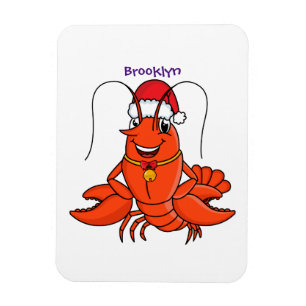 Cute happy lobster wearing Christmas hat cartoon Magnet