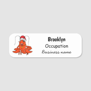 Cute happy lobster wearing Christmas hat cartoon Name Tag