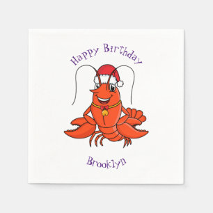 Cute happy lobster wearing Christmas hat cartoon Napkin