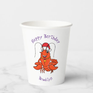Cute happy lobster wearing Christmas hat cartoon Paper Cups