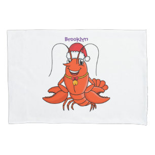 Cute happy lobster wearing Christmas hat cartoon Pillowcase