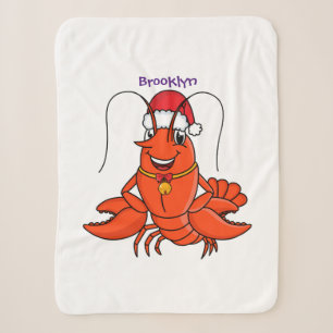 Cute happy lobster wearing Christmas hat cartoon Sherpa Blanket