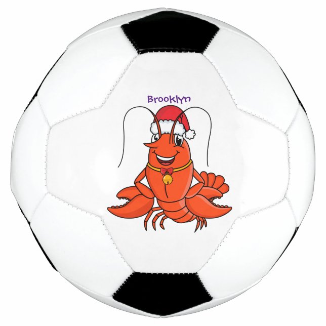 Cute happy lobster wearing Christmas hat cartoon Soccer Ball (Front)