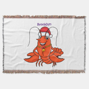 Cute happy lobster wearing Christmas hat cartoon Throw Blanket