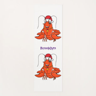 Cute happy lobster wearing Christmas hat cartoon Yoga Mat
