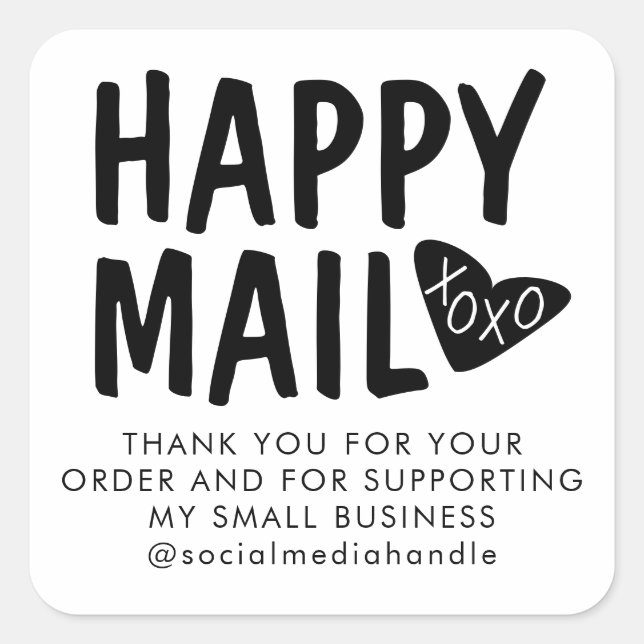 Cute Happy Mail Thank You Order Business Packaging Square Sticker (Front)