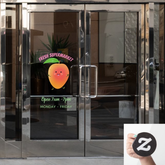 Cute happy mango cartoon illustration (Office Door)