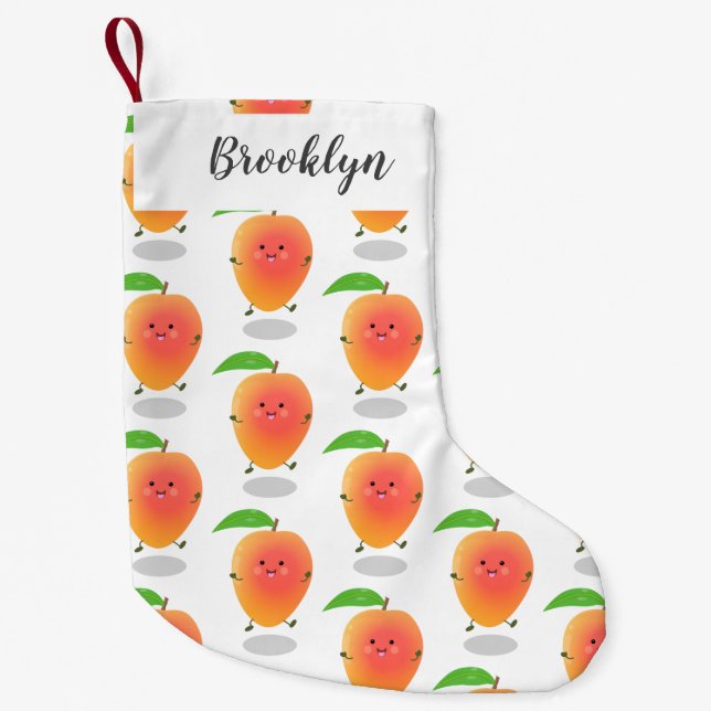 Cute happy mango cartoon illustration small christmas stocking (Front)