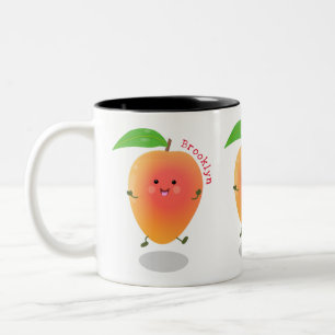 Cute happy mango cartoon illustration Two-Tone coffee mug