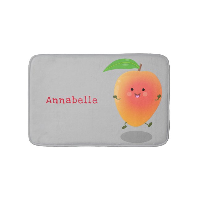 Cute happy mango yellow cartoon illustration bath mat (Front)
