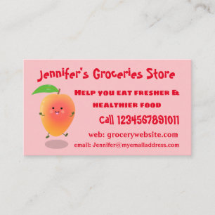 Cute happy mango yellow cartoon illustration business card