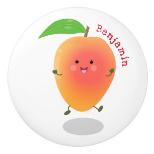 Cute happy mango yellow cartoon illustration ceramic knob