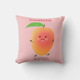 Cute happy mango yellow cartoon illustration cushion