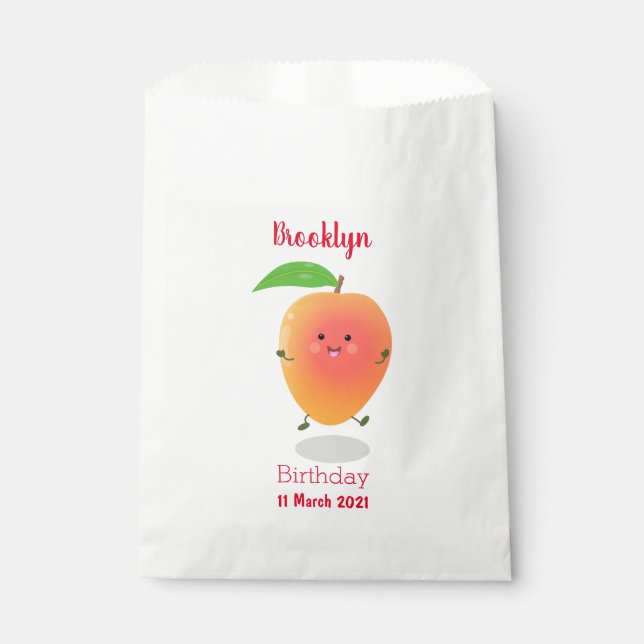 Cute happy mango yellow cartoon illustration favour bag (Front)