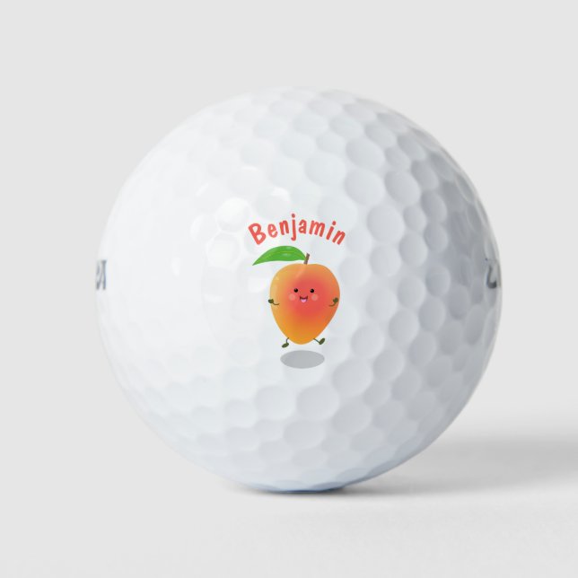 Cute happy mango yellow cartoon illustration golf balls (Front)
